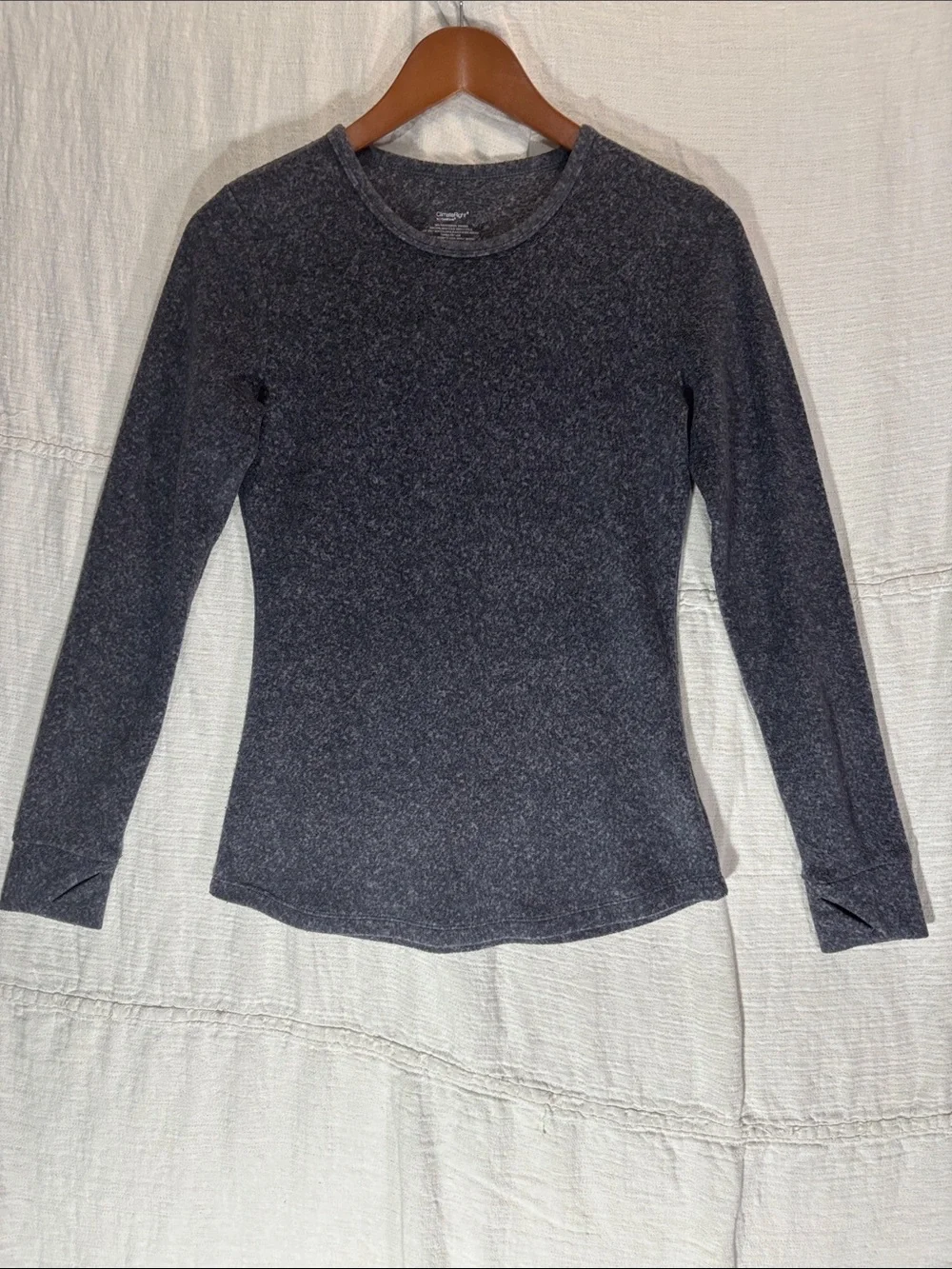 Cuddl Duds Fleecewear with Stretch Long Sleeve Crew Top Charcoal Heather Small